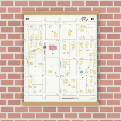 Old map wall art mockup — magnetic wood frame on brick wall — Sanborn Fire Insurance Map from Ocala, Marion County, Florida (1924), Sheet #0010