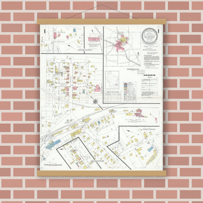 Old map wall art mockup — magnetic wood frame on brick wall — Sanborn Fire Insurance Map from Slinger, Washington County, Wisconsin (1933) - Complete Map Set