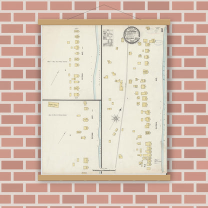 Old map wall art mockup — magnetic wood frame on brick wall — Sanborn Fire Insurance Map from Salisbury, Essex County, Massachusetts (1898), Sheet #0001