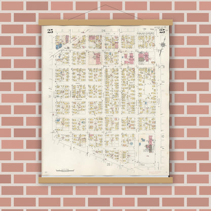Old map wall art mockup — magnetic wood frame on brick wall — Sanborn Fire Insurance Map from Michigan City, La Porte County, Indiana (1948), Sheet #0025