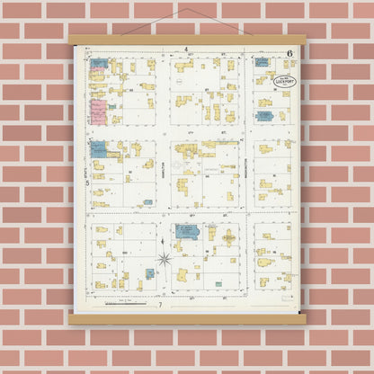 Old map wall art mockup — magnetic wood frame on brick wall — Sanborn Fire Insurance Map from Lockport, Will County, Illinois (1902), Sheet #0006