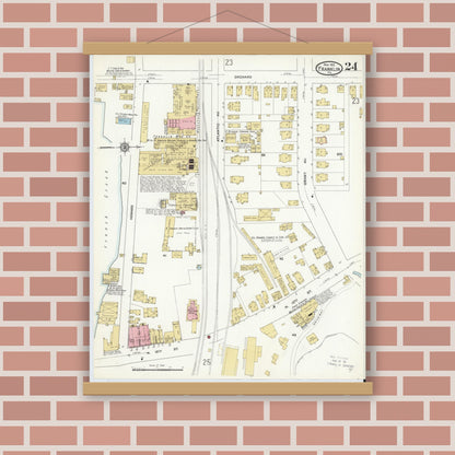 Old map wall art mockup — magnetic wood frame on brick wall — Sanborn Fire Insurance Map from Franklin, Venango County, Pennsylvania (1912), Sheet #0024