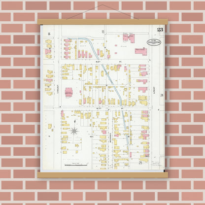 Old map wall art mockup — magnetic wood frame on brick wall — Sanborn Fire Insurance Map from Chillicothe, Ross County, Ohio (1900), Sheet #0023