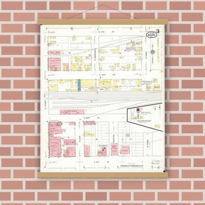 Old map wall art mockup — magnetic wood frame on brick wall — Sanborn Fire Insurance Map from Boone, Boone County, Iowa (1916), Sheet #0003
