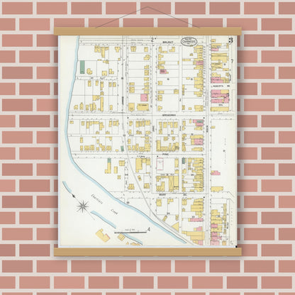 Old map wall art mockup — magnetic wood frame on brick wall — Sanborn Fire Insurance Map from Carnegie, Allegheny County, Pennsylvania (1901), Sheet #0003