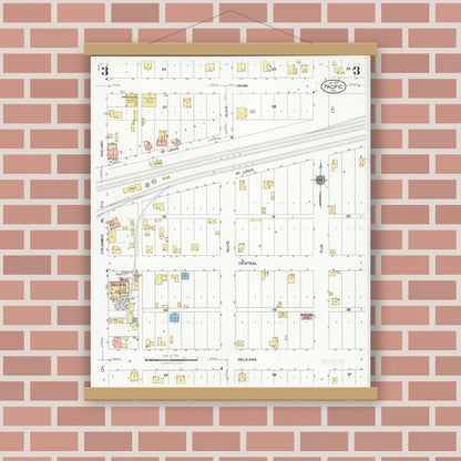 Old map wall art mockup — magnetic wood frame on brick wall — Sanborn Fire Insurance Map from Pacific, Franklin County, Missouri (1929), Sheet #0003