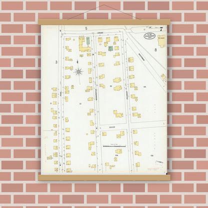 Old map wall art mockup — magnetic wood frame on brick wall — Sanborn Fire Insurance Map from Gardner, Worcester County, Massachusetts (1900), Sheet #0007