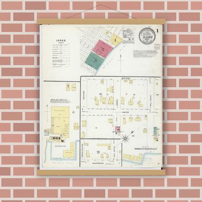 Old map wall art mockup — magnetic wood frame on brick wall — Sanborn Fire Insurance Map from Algonac, Saint Clair County, Michigan (1907) - Complete Map Set