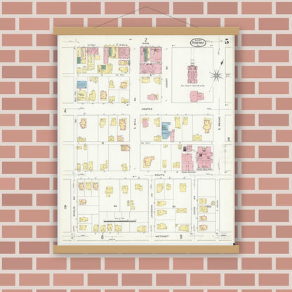 Old map wall art mockup — magnetic wood frame on brick wall — Sanborn Fire Insurance Map from Ridgway, Elk County, Pennsylvania (1909), Sheet #0005