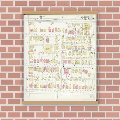 Old map wall art mockup — magnetic wood frame on brick wall — Sanborn Fire Insurance Map from Steubenville, Jefferson County, Ohio (1913), Sheet #0005