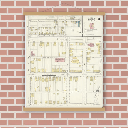 Old map wall art mockup — magnetic wood frame on brick wall — Sanborn Fire Insurance Map from Coaldale, Schuylkill County, Pennsylvania (1916), Sheet #0003