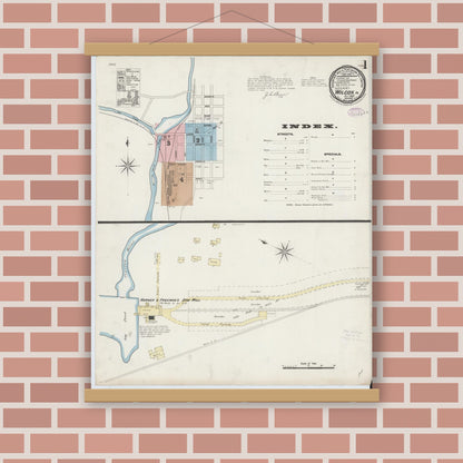 Old map wall art mockup — magnetic wood frame on brick wall — Sanborn Fire Insurance Map from Wilcox, Elk County, Pennsylvania (1887) - Complete Map Set