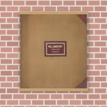 Old map wall art mockup — magnetic wood frame on brick wall — Sanborn Fire Insurance Map from Williamsport, Lycoming County, Pennsylvania (1950), Sheet #0001