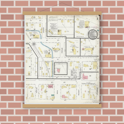 Old map wall art mockup — magnetic wood frame on brick wall — Sanborn Fire Insurance Map from Petersburg, Pike County, Indiana (1892) - Complete Map Set