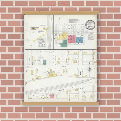 Old map wall art mockup — magnetic wood frame on brick wall — Sanborn Fire Insurance Map from Toluca, Marshall County, Illinois (1901) - Complete Map Set