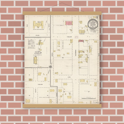 Old map wall art mockup — magnetic wood frame on brick wall — Sanborn Fire Insurance Map from Sutter, Sutter County, California (1914) - Complete Map Set