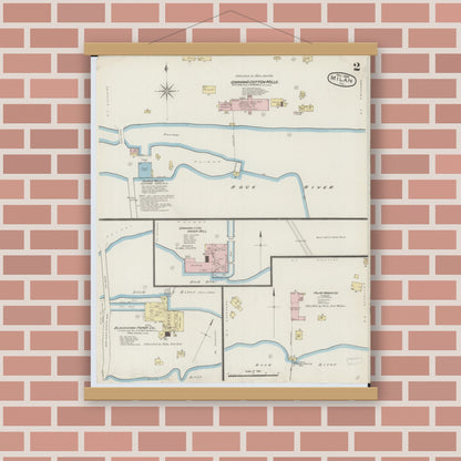 Old map wall art mockup — magnetic wood frame on brick wall — Sanborn Fire Insurance Map from Milan, Rock Island County, Illinois (1886), Sheet #0002