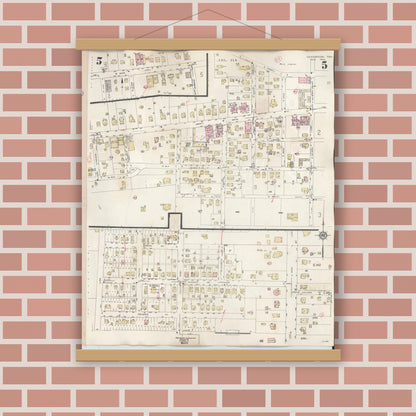 Old map wall art mockup — magnetic wood frame on brick wall — Sanborn Fire Insurance Map from Henderson, Rusk County, Texas (1949), Sheet #0005