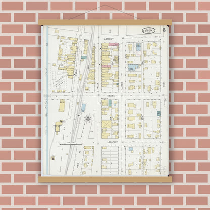 Old map wall art mockup — magnetic wood frame on brick wall — Sanborn Fire Insurance Map from Lemont, Cook County, Illinois (1894), Sheet #0003