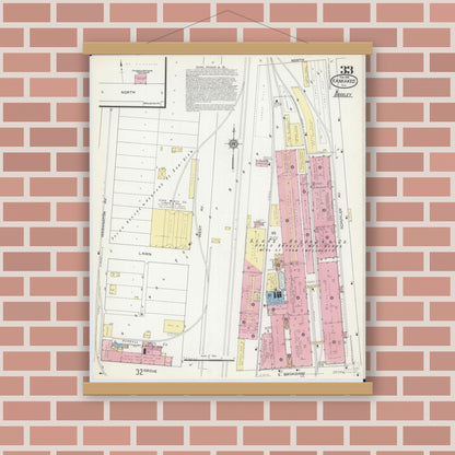 Old map wall art mockup — magnetic wood frame on brick wall — Sanborn Fire Insurance Map from Kankakee, Kankakee County, Illinois (1914), Sheet #0033