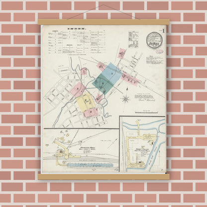 Old map wall art mockup — magnetic wood frame on brick wall — Sanborn Fire Insurance Map from Du Bois, Clearfield County, Pennsylvania (1887) - Complete Map Set
