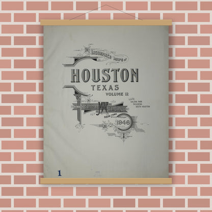 Old map wall art mockup — magnetic wood frame on brick wall — Sanborn Fire Insurance Map from Houston, Harris County, Texas (1946), Sheet #0001