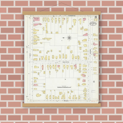 Old map wall art mockup — magnetic wood frame on brick wall — Sanborn Fire Insurance Map from Palmyra, Wayne County, New York (1906), Sheet #0008