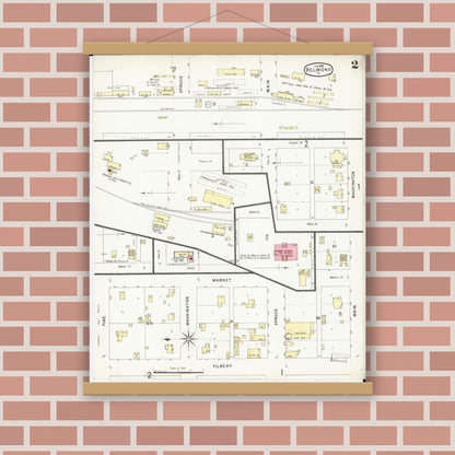 Old map wall art mockup — magnetic wood frame on brick wall — Sanborn Fire Insurance Map from Belmond, Wright County, Iowa (1896), Sheet #0002