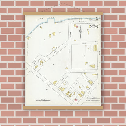 Old map wall art mockup — magnetic wood frame on brick wall — Sanborn Fire Insurance Map from Delanco, Burlington County, New Jersey (1921), Sheet #0002