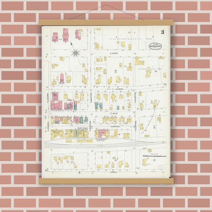 Old map wall art mockup — magnetic wood frame on brick wall — Sanborn Fire Insurance Map from Morrison, Whiteside County, Illinois (1903), Sheet #0003