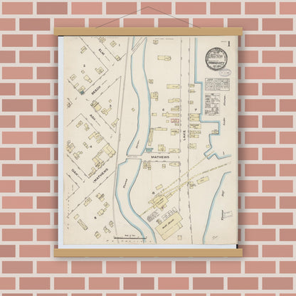 Old map wall art mockup — magnetic wood frame on brick wall — Sanborn Fire Insurance Map from Tawas City, Iosco County, Michigan (1884) - Complete Map Set