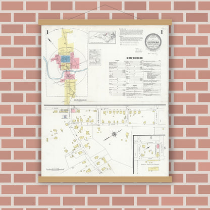 Old map wall art mockup — magnetic wood frame on brick wall — Sanborn Fire Insurance Map from Louisburg, Franklin County, North Carolina (1930), Sheet #0001