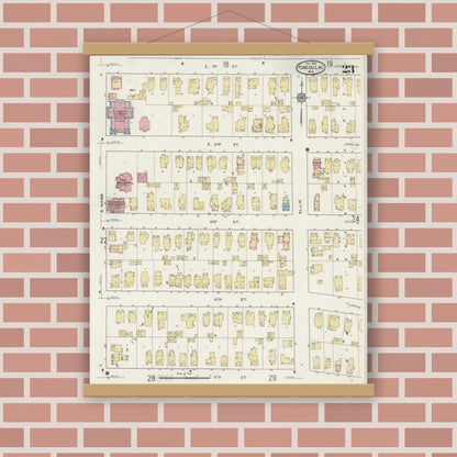 Old map wall art mockup — magnetic wood frame on brick wall — Sanborn Fire Insurance Map from Fond du Lac, Fond du Lac County, Wisconsin (1915), Sheet #0023