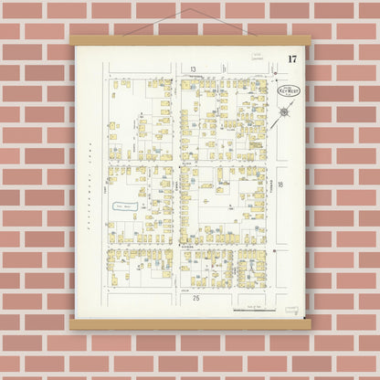 Old map wall art mockup — magnetic wood frame on brick wall — Sanborn Fire Insurance Map from Key West, Monroe County, Florida (1912), Sheet #0017