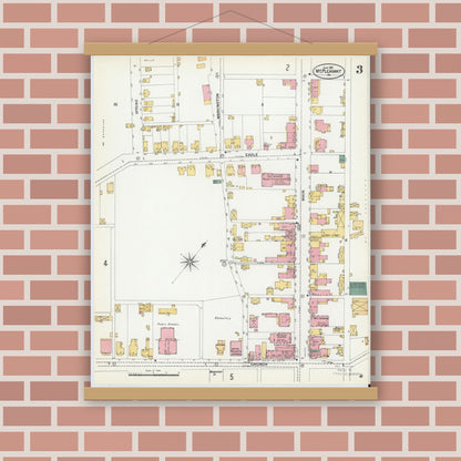 Old map wall art mockup — magnetic wood frame on brick wall — Sanborn Fire Insurance Map from Mount Pleasant, Westmoreland County, Pennsylvania (1901), Sheet #0003
