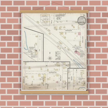 Old map wall art mockup — magnetic wood frame on brick wall — Sanborn Fire Insurance Map from Pinckneyville, Perry County, Illinois (1886) - Complete Map Set