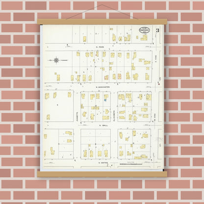 Old map wall art mockup — magnetic wood frame on brick wall — Sanborn Fire Insurance Map from Owosso, Shiawassee County, Michigan (1915), Sheet #0003