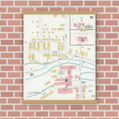 Old map wall art mockup — magnetic wood frame on brick wall — Sanborn Fire Insurance Map from North Adams, Berkshire County, Massachusetts (1901), Sheet #0016