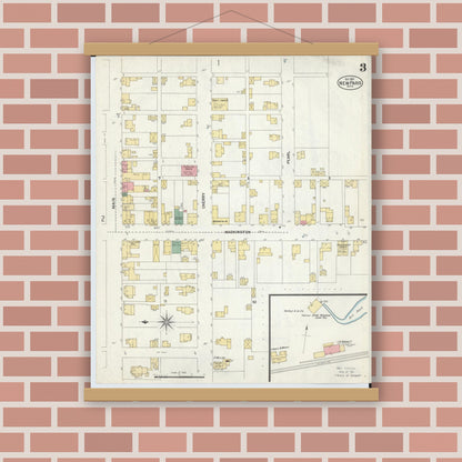 Old map wall art mockup — magnetic wood frame on brick wall — Sanborn Fire Insurance Map from New Paris, Preble County, Ohio (1901), Sheet #0003