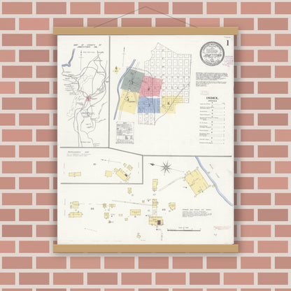 Old map wall art mockup — magnetic wood frame on brick wall — Sanborn Fire Insurance Map from Jamestown, Tuolumne County, California (1908) - Complete Map Set