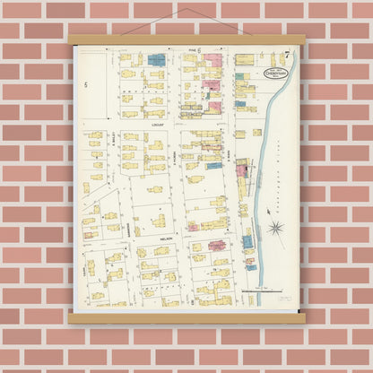Old map wall art mockup — magnetic wood frame on brick wall — Sanborn Fire Insurance Map from Cheboygan, Cheboygan County, Michigan (1907), Sheet #0007