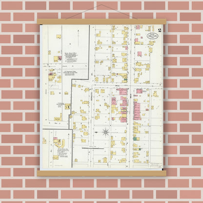 Old map wall art mockup — magnetic wood frame on brick wall — Sanborn Fire Insurance Map from Dalton, Wayne County, Ohio (1901), Sheet #0002