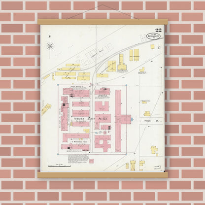 Old map wall art mockup — magnetic wood frame on brick wall — Sanborn Fire Insurance Map from Michigan City, La Porte County, Indiana (1899), Sheet #0022