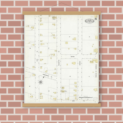 Old map wall art mockup — magnetic wood frame on brick wall — Sanborn Fire Insurance Map from Green Cove Springs, Clay County, Florida (1909), Sheet #0008