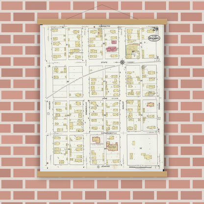 Old map wall art mockup — magnetic wood frame on brick wall — Sanborn Fire Insurance Map from Menominee, Menominee County, Michigan (1921), Sheet #0020