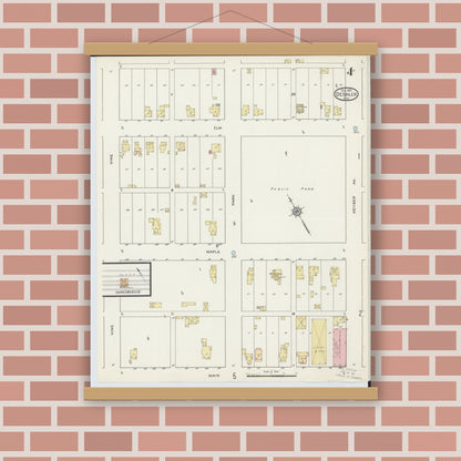 Old map wall art mockup — magnetic wood frame on brick wall — Sanborn Fire Insurance Map from Deshler, Henry County, Ohio (1915), Sheet #0004