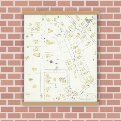 Old map wall art mockup — magnetic wood frame on brick wall — Sanborn Fire Insurance Map from Concord, Middlesex County, Massachusetts (1909), Sheet #0004