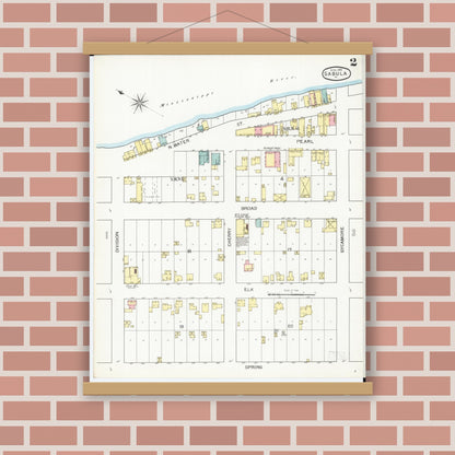 Old map wall art mockup — magnetic wood frame on brick wall — Sanborn Fire Insurance Map from Sabula, Jackson County, Iowa (1893), Sheet #0002