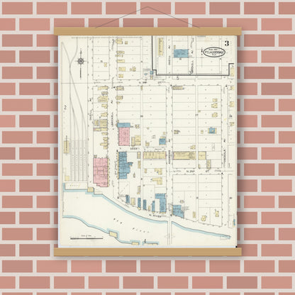 Old map wall art mockup — magnetic wood frame on brick wall — Sanborn Fire Insurance Map from Fort Lauderdale, Broward County, Florida (1914), Sheet #0003