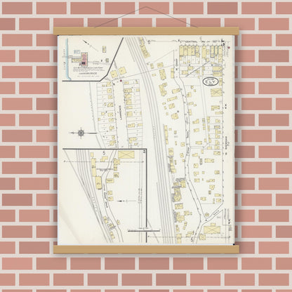 Old map wall art mockup — magnetic wood frame on brick wall — Sanborn Fire Insurance Map from Ely, Saint Louis County, Minnesota (1914), Sheet #0005